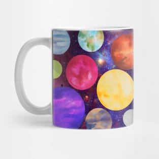 Cosmic colorful planets solar system shiny red green Mug